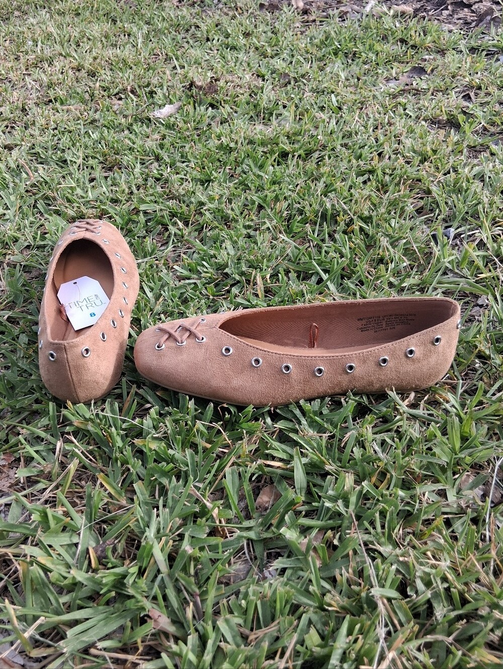 Time and Tru Sand Faux Suede Corset Ballet Flats